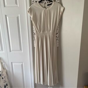 Hallhuber Cream Midi Maxi Accordion Pleat Dress Neutral Classy Minimalist S